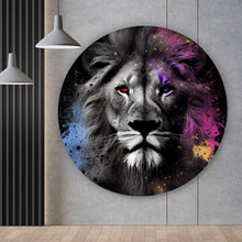Lade das Bild in den Galerie-Viewer, Aluminiumbild gebürstet Löwenportrait Abstrakt Kreis
