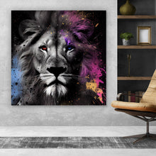 Lade das Bild in den Galerie-Viewer, Aluminiumbild gebürstet Löwenportrait Abstrakt Quadrat
