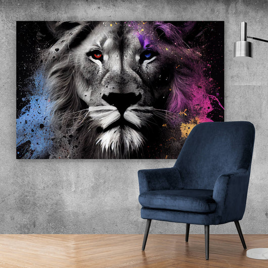 Aluminiumbild gebürstet Löwenportrait Abstrakt Querformat