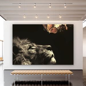 Acrylglasbild Löwe mit Schmetterling Querformat