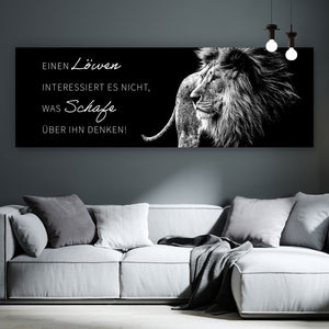 Acrylglasbild Löwe mit Spruch Panorama