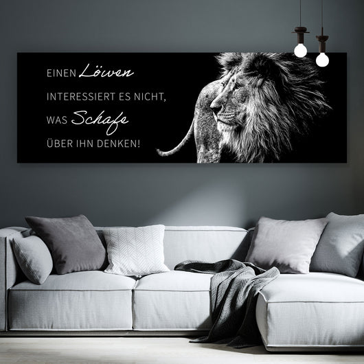 Aluminiumbild gebürstet Löwe mit Spruch Panorama
