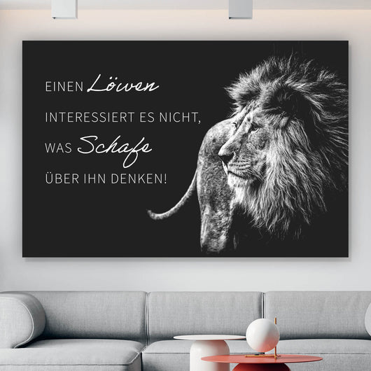 Acrylglasbild Löwe mit Spruch Querformat