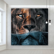 Lade das Bild in den Galerie-Viewer, Aluminiumbild gebürstet Löwe unter Wasser Quadrat
