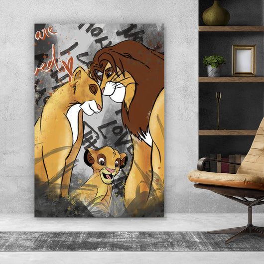 Spannrahmenbild Löwenfamilie Simba Hochformat