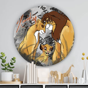 Aluminiumbild Löwenfamilie Simba Kreis
