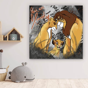 Aluminiumbild Löwenfamilie Simba Quadrat