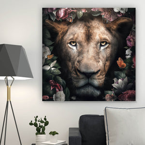 Spannrahmenbild Löwin im Paradies des Dschungels Quadrat