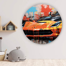 Lade das Bild in den Galerie-Viewer, Aluminiumbild gebürstet Luxus Sportwagen Pop Art Kreis
