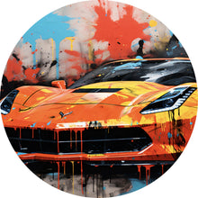 Lade das Bild in den Galerie-Viewer, Aluminiumbild gebürstet Luxus Sportwagen Pop Art Kreis
