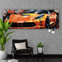 Lade das Bild in den Galerie-Viewer, Aluminiumbild gebürstet Luxus Sportwagen Pop Art Panorama
