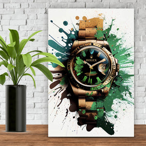 Aluminiumbild Luxus Uhr Pop Art Grün Abstrakt Hochformat