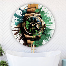 Lade das Bild in den Galerie-Viewer, Aluminiumbild gebürstet Luxus Uhr Pop Art Grün Abstrakt Kreis
