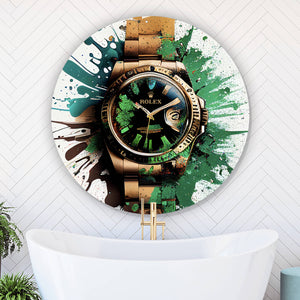 Aluminiumbild gebürstet Luxus Uhr Pop Art Grün Abstrakt Kreis