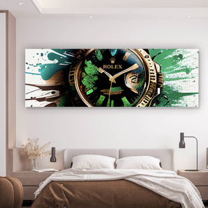 Leinwandbild Luxus Uhr Pop Art Grün Abstrakt Panorama