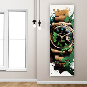 Leinwandbild Luxus Uhr Pop Art Grün Abstrakt Panorama Hoch