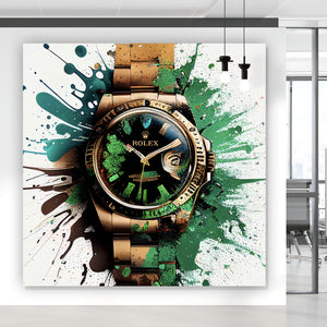 Leinwandbild Luxus Uhr Pop Art Grün Abstrakt Quadrat