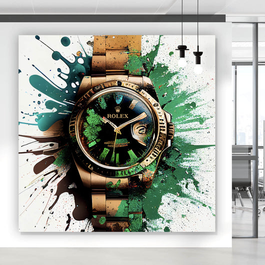 Acrylglasbild Luxus Uhr Pop Art Grün Abstrakt Quadrat