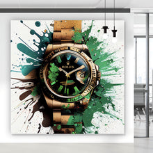 Lade das Bild in den Galerie-Viewer, Aluminiumbild gebürstet Luxus Uhr Pop Art Grün Abstrakt Quadrat
