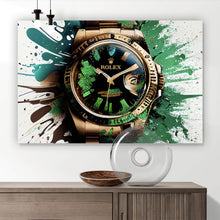 Lade das Bild in den Galerie-Viewer, Leinwandbild Luxus Uhr Pop Art Grün Abstrakt Querformat
