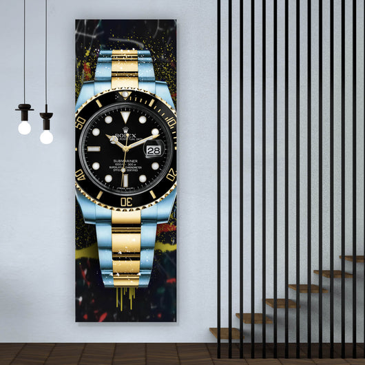 Aluminiumbild gebürstet Luxus Uhr Pop Art Dark Panorama Hoch