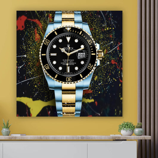 Leinwandbild Luxus Uhr Pop Art Dark Quadrat