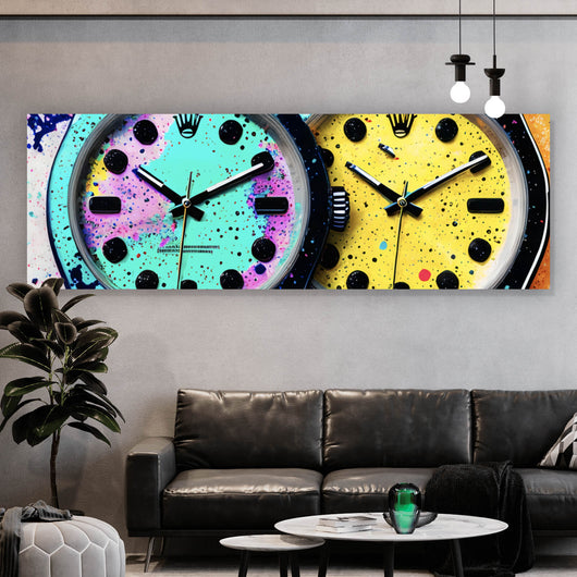 Aluminiumbild Luxus Uhren Pop Art Duo Abstrakt Panorama