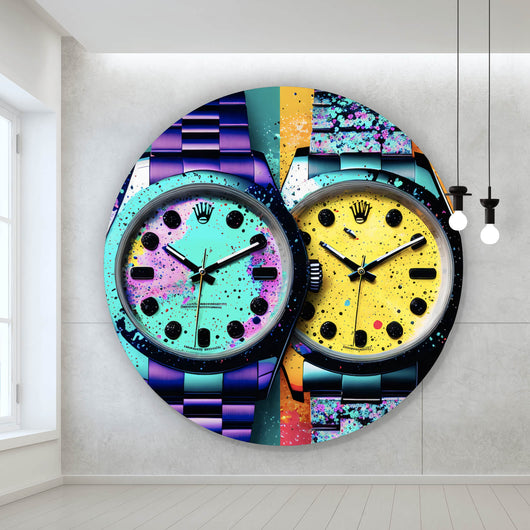 Aluminiumbild gebürstet Luxus Uhren Pop Art Duo Abstrakt Kreis