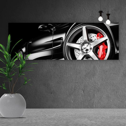 Aluminiumbild gebürstet Luxusauto im Showroom Panorama
