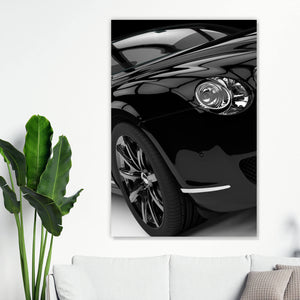 Aluminiumbild Luxuswagen auf schwarzem Hintergrund Hochformat