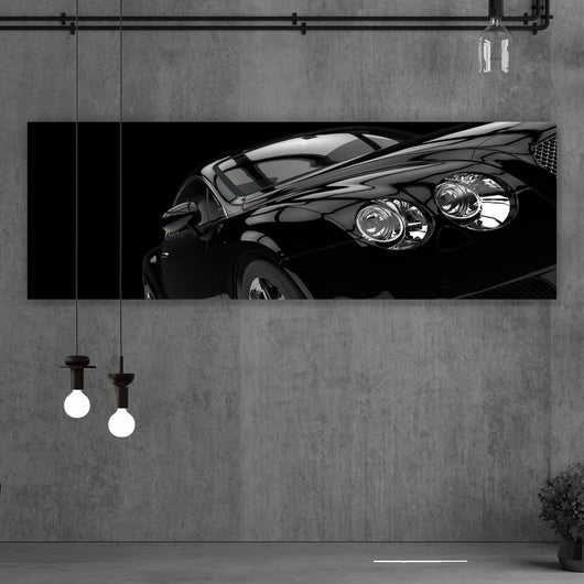 Spannrahmenbild Luxuswagen auf schwarzem Hintergrund Panorama
