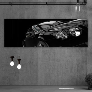 Acrylglasbild Luxuswagen auf schwarzem Hintergrund Panorama