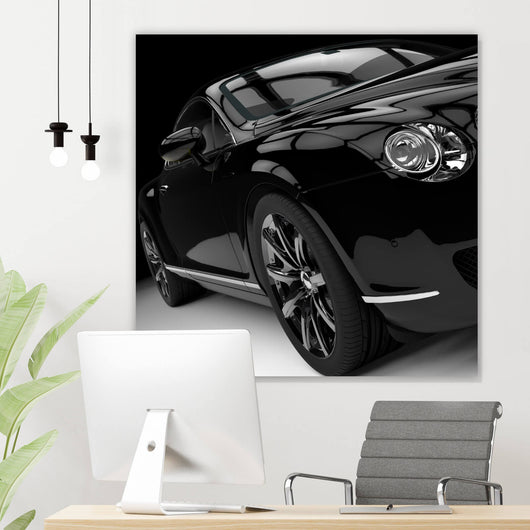 Aluminiumbild Luxuswagen auf schwarzem Hintergrund Quadrat