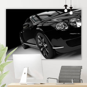 Acrylglasbild Luxuswagen auf schwarzem Hintergrund Querformat