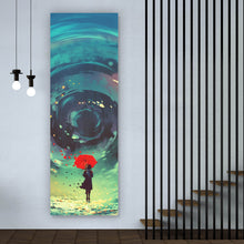 Lade das Bild in den Galerie-Viewer, Spannrahmenbild Mädchen mit rotem Regenschirm Digital Art Panorama Hoch
