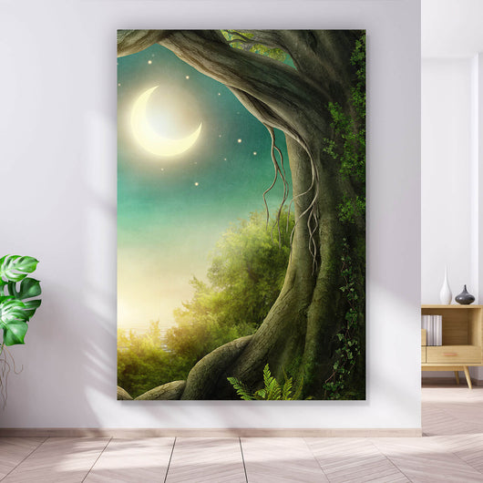 Spannrahmenbild Märchenwald im Mondlicht Hochformat