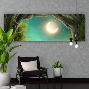 Poster Märchenwald im Mondlicht Panorama