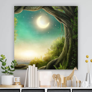 Acrylglasbild Märchenwald im Mondlicht Quadrat