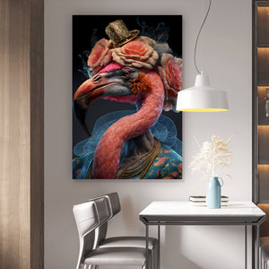 Aluminiumbild gebürstet Majestätischer Flamingo Digital Art Hochformat