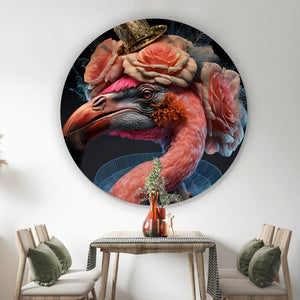 Aluminiumbild gebürstet Majestätischer Flamingo Digital Art Kreis