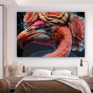 Aluminiumbild gebürstet Majestätischer Flamingo Digital Art Querformat