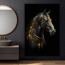 Lade das Bild in den Galerie-Viewer, Aluminiumbild Majestätisches Pferd mit Gold Ornamenten Hochformat
