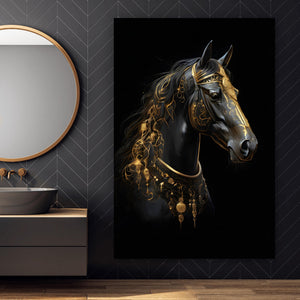 Spannrahmenbild Majestätisches Pferd mit Gold Ornamenten Hochformat