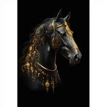Lade das Bild in den Galerie-Viewer, Leinwandbild Majestätisches Pferd mit Gold Ornamenten Hochformat
