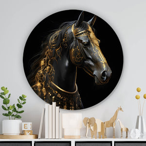 Aluminiumbild gebürstet Majestätisches Pferd mit Gold Ornamenten Kreis