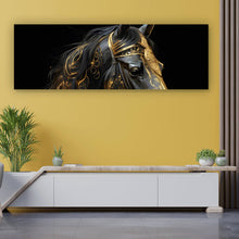 Lade das Bild in den Galerie-Viewer, Aluminiumbild gebürstet Majestätisches Pferd mit Gold Ornamenten Panorama
