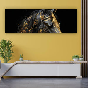 Aluminiumbild gebürstet Majestätisches Pferd mit Gold Ornamenten Panorama