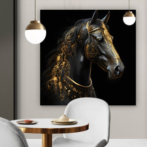 Aluminiumbild gebürstet Majestätisches Pferd mit Gold Ornamenten Quadrat