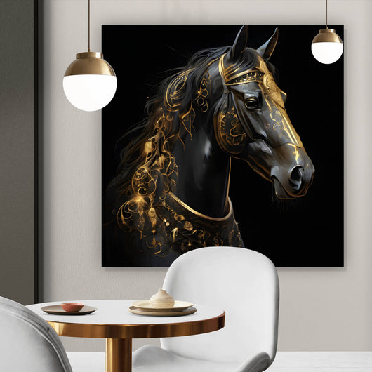 Aluminiumbild Majestätisches Pferd mit Gold Ornamenten Quadrat