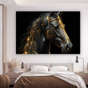 Aluminiumbild gebürstet Majestätisches Pferd mit Gold Ornamenten Querformat